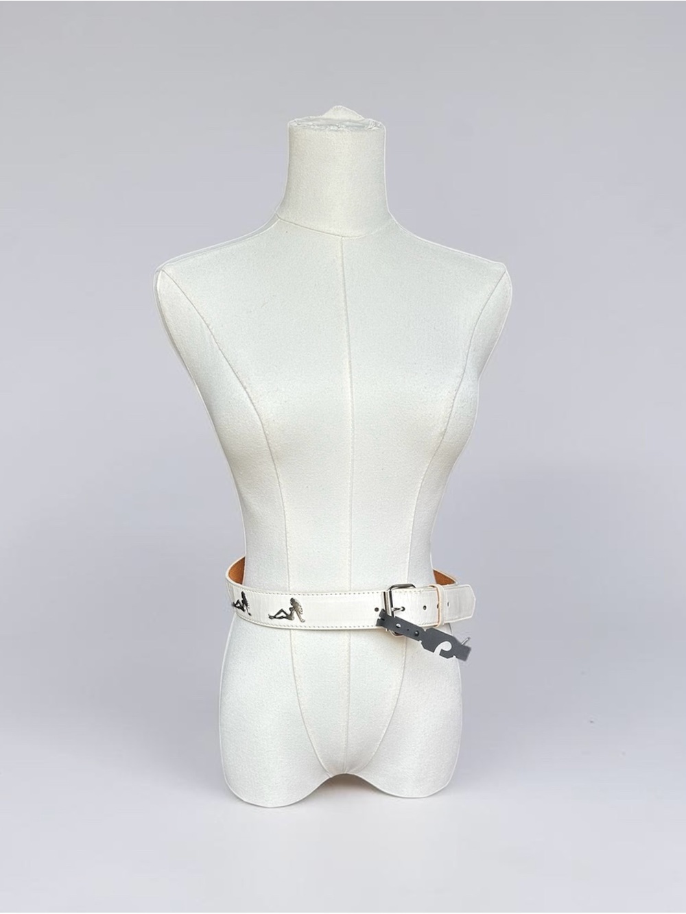 White Leather Logo Accent Belt - Unbranded